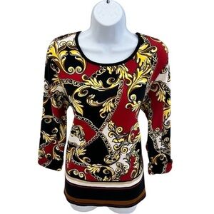 Rafaella Women's Paisley Print 3/4 Sleeve Scoop Neck Blouse. Size M. Pm 5